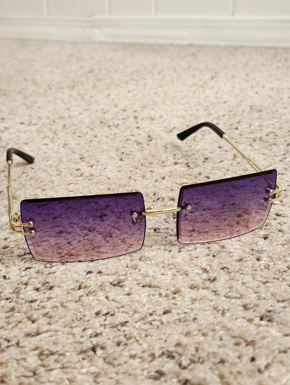 Purple Lens Rimless Women's Sunglasses with Gold Accents